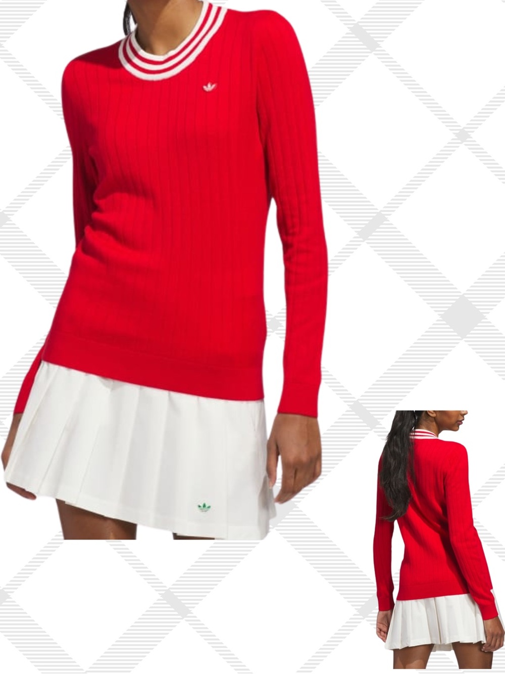 Women Adidas Originals Classic Cashmere blend red white knit golf sweater XLarge